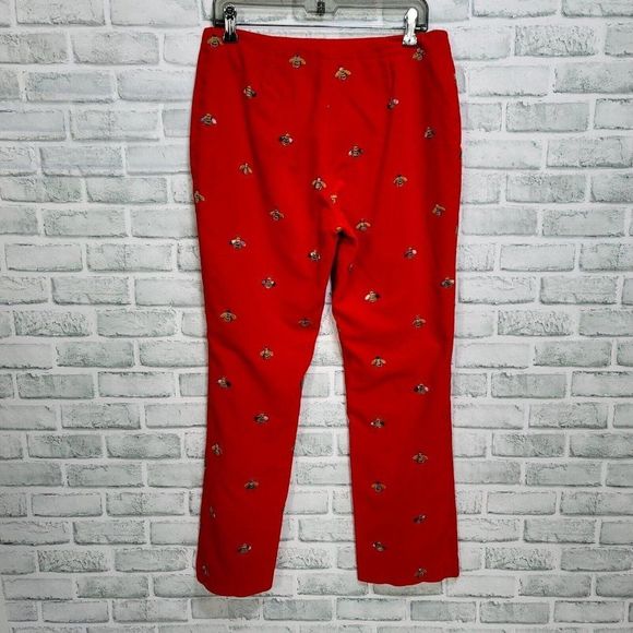 J McLaughlin Womens 12 Embroidered Bees Red Velour Straight Leg Pants Mid Rise - Picture 4 of 6